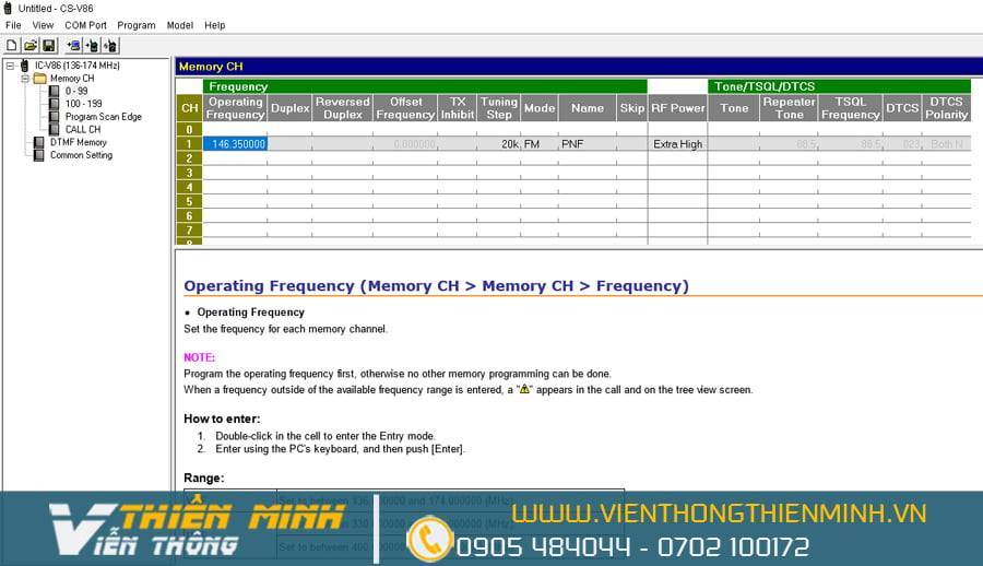 hướng dẫn cài đặt tần số bộ đàm icom v86/u86