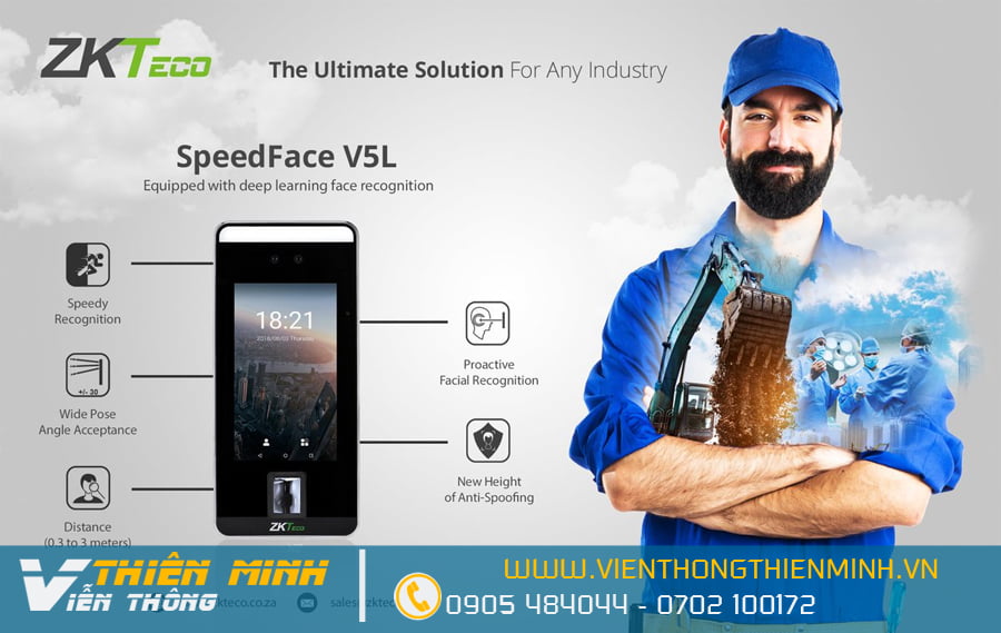 máy chấm công nhận diện khuôn mặt ZKTeco SpeedFace V5L