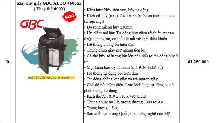MÁY HUỶ GIẤY GBC AUTO-600M