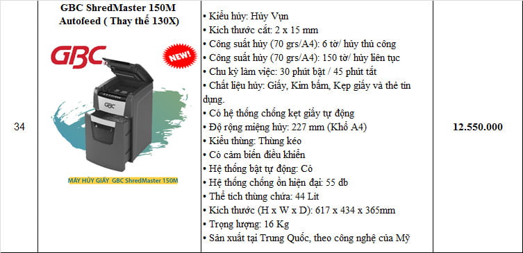 MÁY HUỶ GIẤY GBC SHREDMASTER 150M