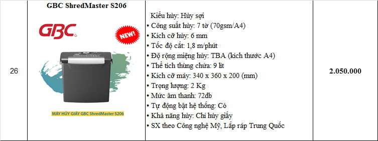 MÁY HUỶ GIẤY GBC SHREDMASTER S206