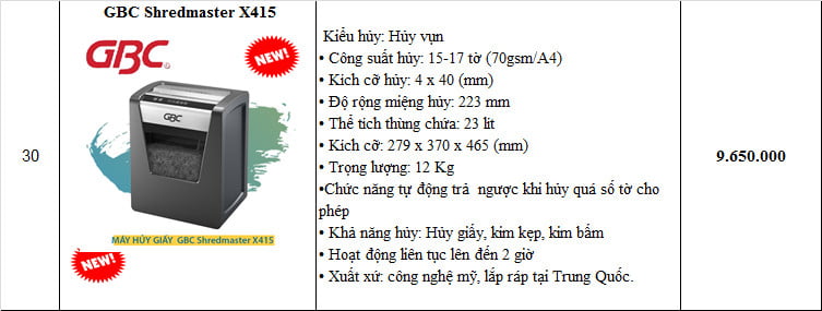 MÁY HUỶ GIẤY GBC SHREDMASTER X415
