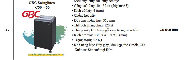 Máy hủy giấy GBC Swinglines C30–36