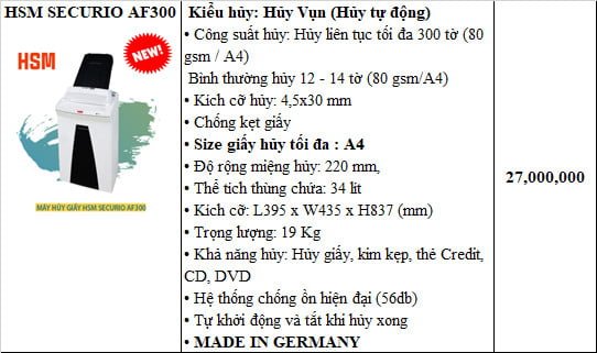 MÁY HUỶ GIẤY HSM SECIRIO AF300