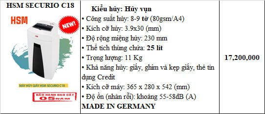 máy huỷ giấy HSM SECURIO C18 kiểu huỷ Sợi