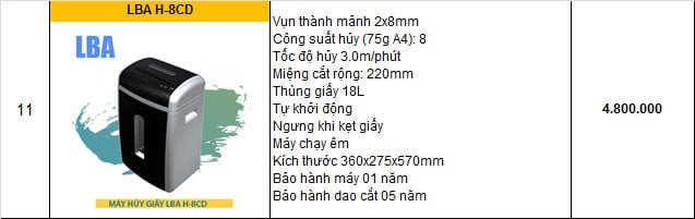 máy huỷ giấy LBA H-8CD