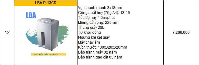 máy hủy giấy LBA P-13CD