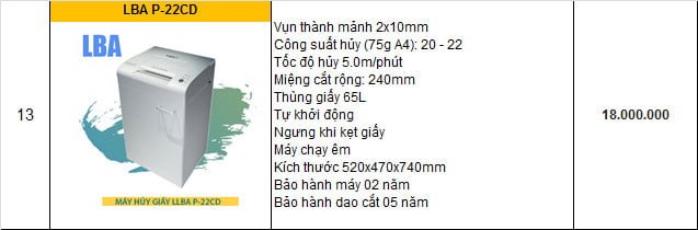 máy hủy giấy LBA P-22CD