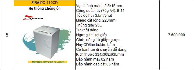 MÁY HUỶ GIẤY ZIBA PC 410CD