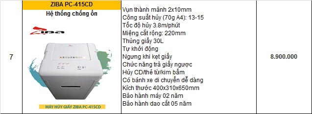 Máy huỷ giấy ZIBA PC-415CD