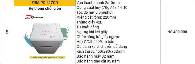 MÁY HUỶ GIẤY ZIBA PC-417CD