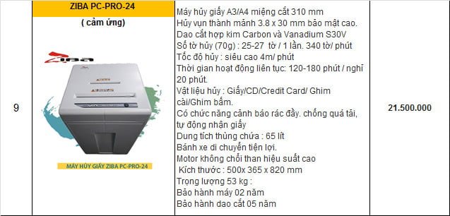 máy huỷ giấy ZIBA PC-PRO-24