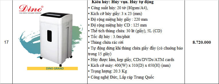 máy huỷ giấy DINO GRAND,