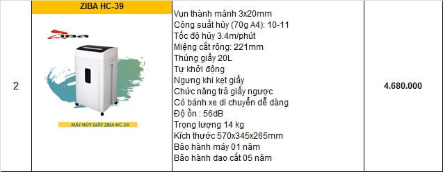 máy hủy giấy ZIBA HC-39