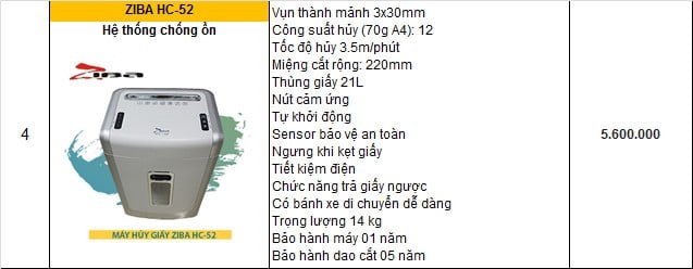 MÁY HUỶ GIẤY ZIBA HC-52