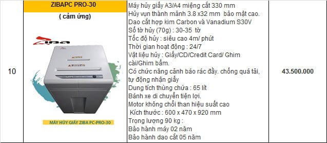 MÁY HUỶ GIẤY ZIBA PC PRO 30