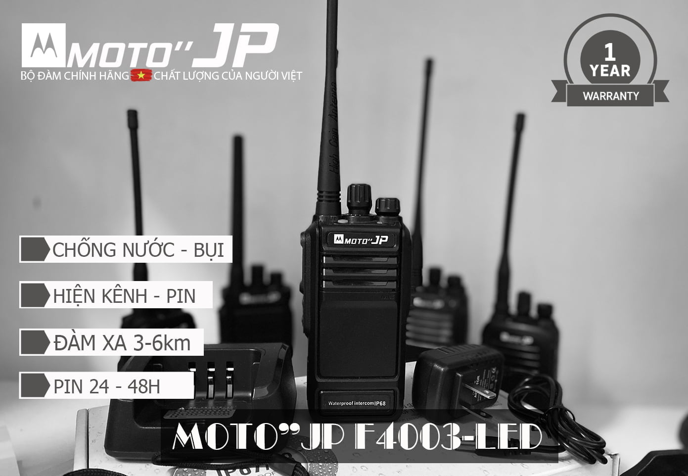 MÁY BỘ ĐÀM MOTO JP-F4003-LED có màn hình LED