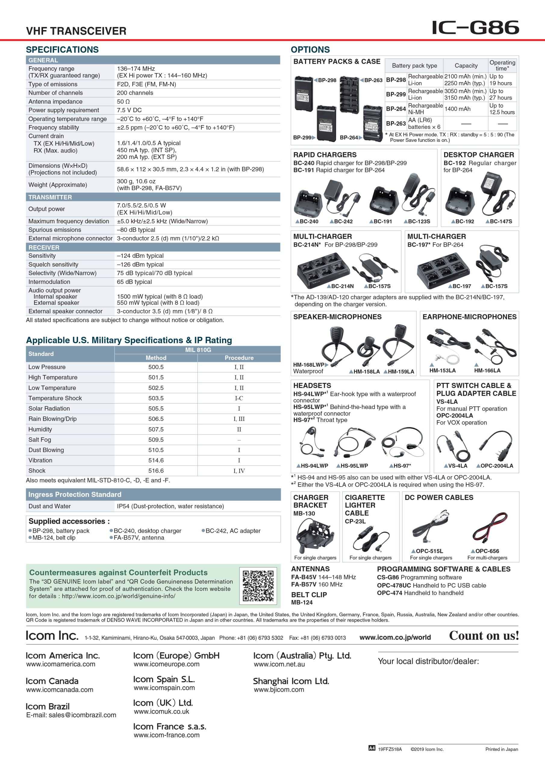 CATALOG Máy Bộ đàm ICOM IC-G86 VHF xuất xứ NHẬT BẢN
