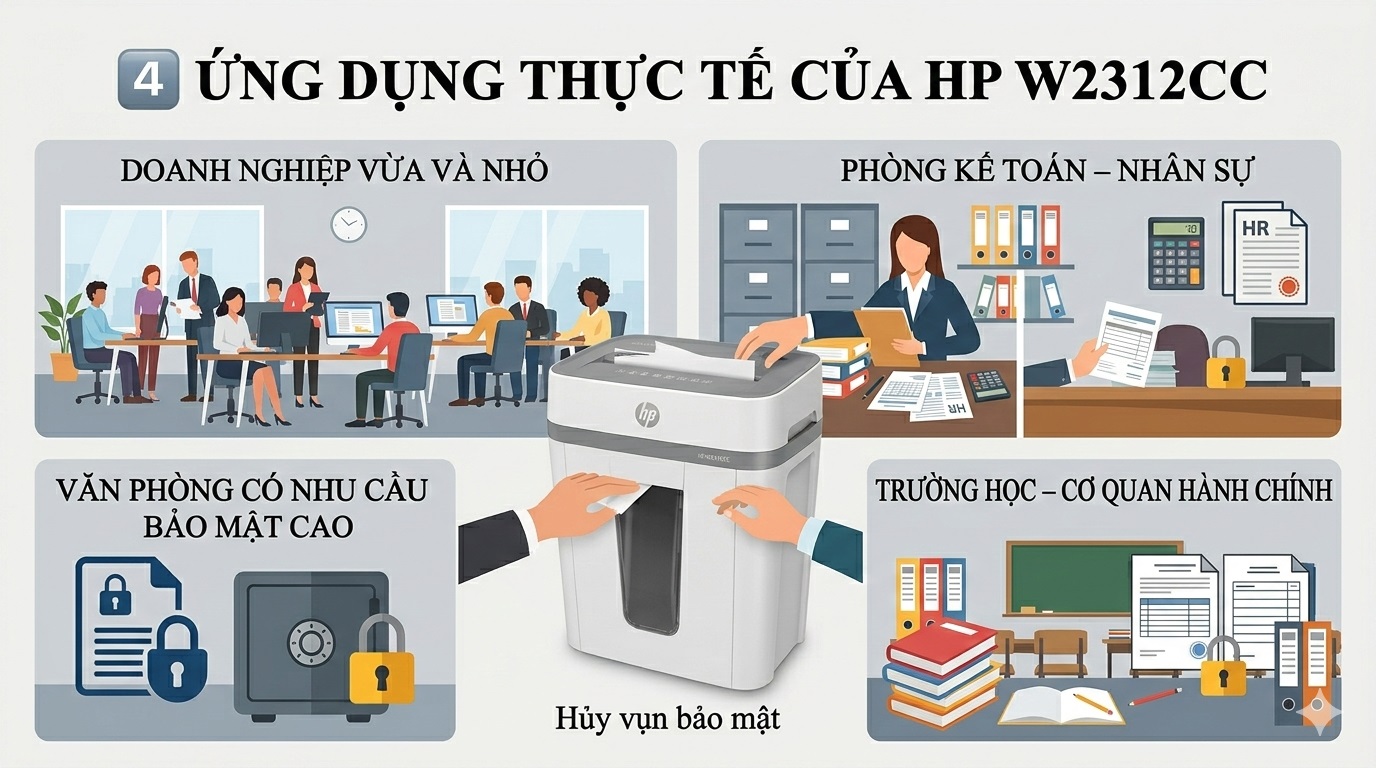 Máy Hủy Tài Liệu HP W2312CC 12 Tờ Thùng 23L Chính Hãng